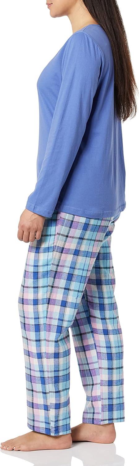 imageAmeriMark Womens 2Piece Flannel Pajama Set Nightwear for Sleeping Long Sleeve Cotton Loungewear Top and PJ Pants SleepwearBlue Topaz