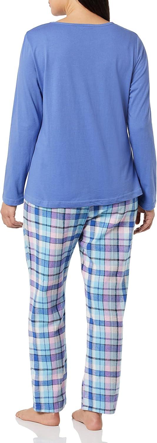 imageAmeriMark Womens 2Piece Flannel Pajama Set Nightwear for Sleeping Long Sleeve Cotton Loungewear Top and PJ Pants SleepwearBlue Topaz