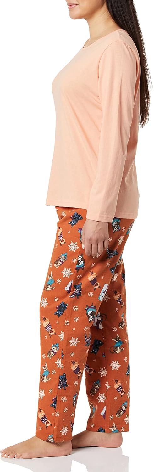 imageAmeriMark Womens 2Piece Flannel Pajama Set Nightwear for Sleeping Long Sleeve Cotton Loungewear Top and PJ Pants SleepwearDogsCats