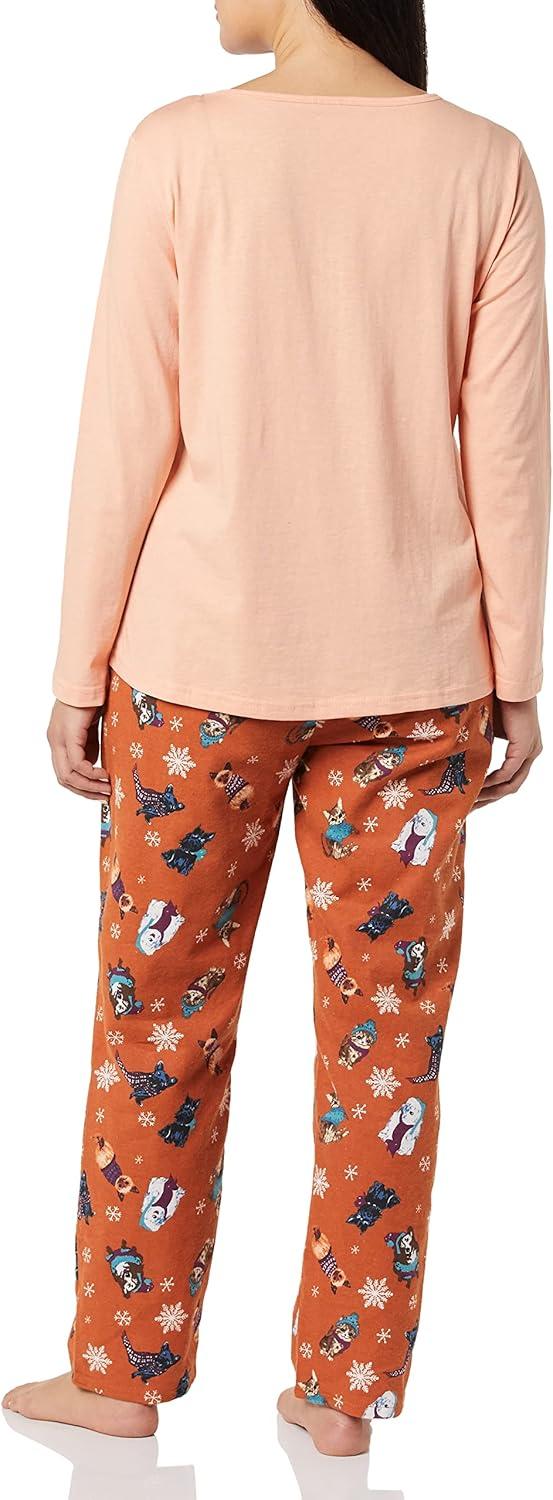 imageAmeriMark Womens 2Piece Flannel Pajama Set Nightwear for Sleeping Long Sleeve Cotton Loungewear Top and PJ Pants SleepwearDogsCats