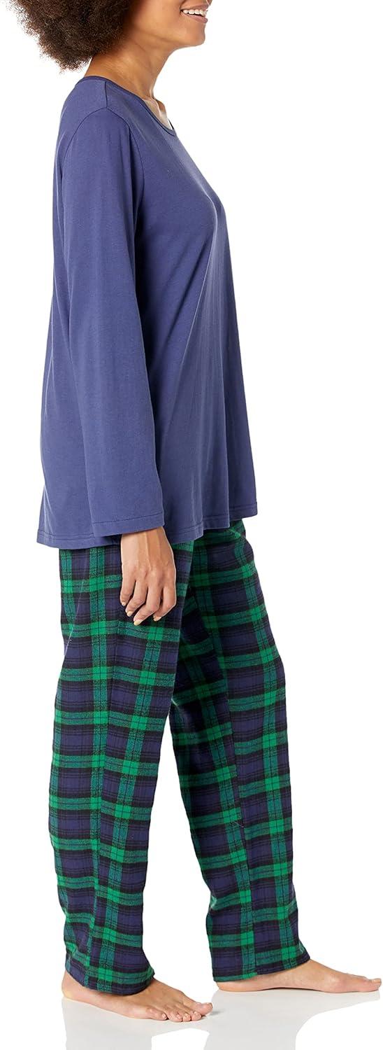 imageAmeriMark Womens 2Piece Flannel Pajama Set Nightwear for Sleeping Long Sleeve Cotton Loungewear Top and PJ Pants SleepwearNavy