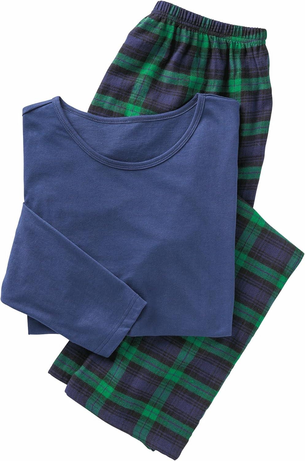 imageAmeriMark Womens 2Piece Flannel Pajama Set Nightwear for Sleeping Long Sleeve Cotton Loungewear Top and PJ Pants SleepwearNavy