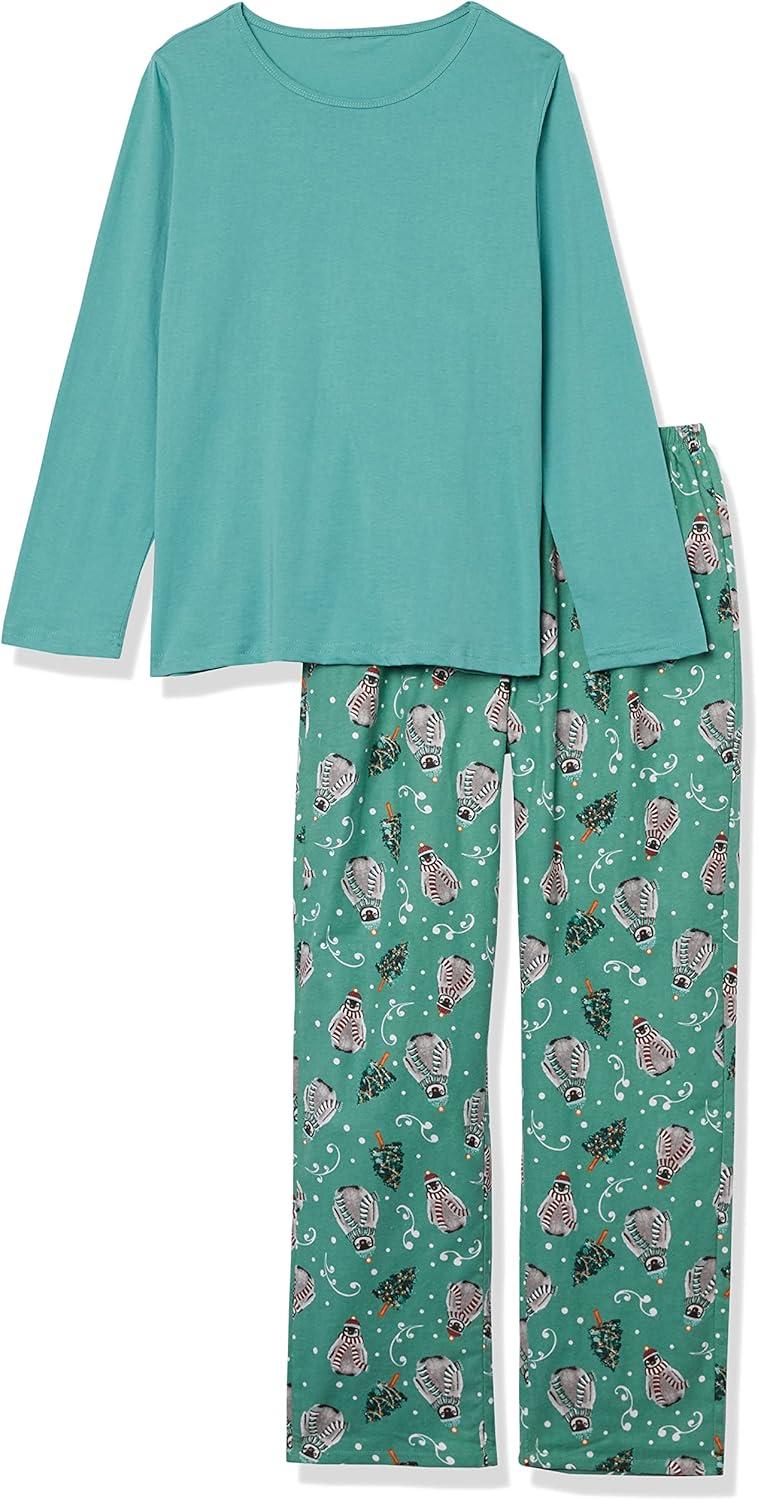 imageAmeriMark Womens 2Piece Flannel Pajama Set Nightwear for Sleeping Long Sleeve Cotton Loungewear Top and PJ Pants SleepwearPenguins