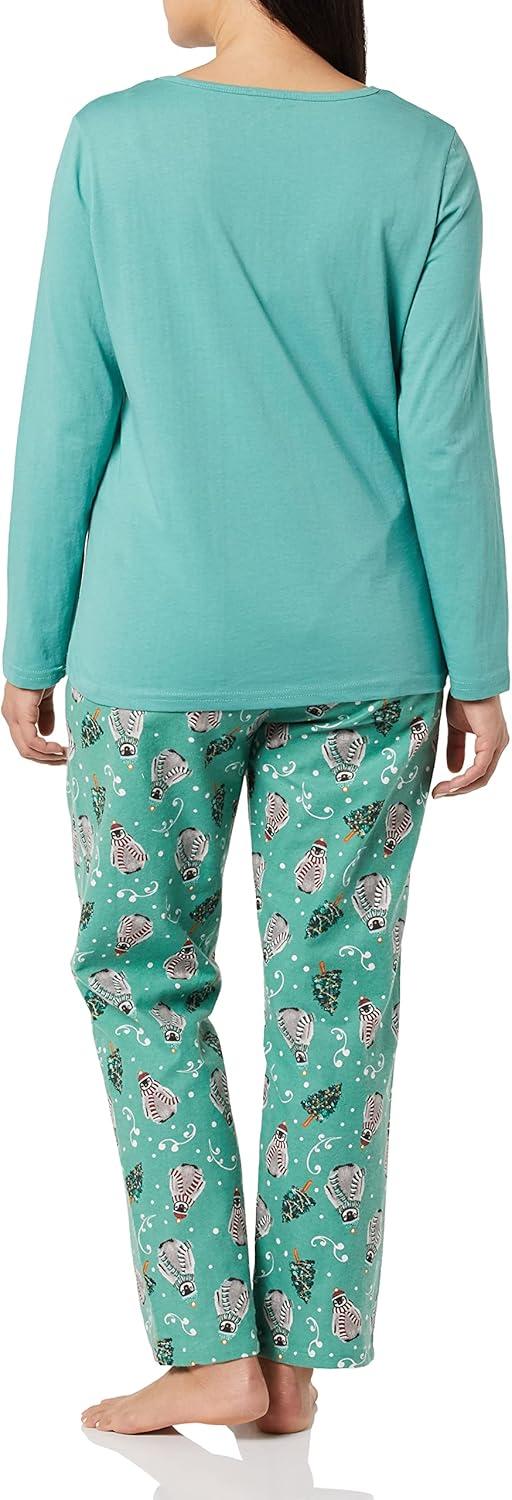 imageAmeriMark Womens 2Piece Flannel Pajama Set Nightwear for Sleeping Long Sleeve Cotton Loungewear Top and PJ Pants SleepwearPenguins