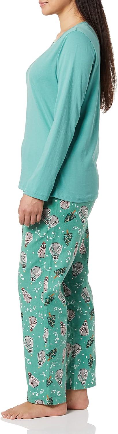 imageAmeriMark Womens 2Piece Flannel Pajama Set Nightwear for Sleeping Long Sleeve Cotton Loungewear Top and PJ Pants SleepwearPenguins