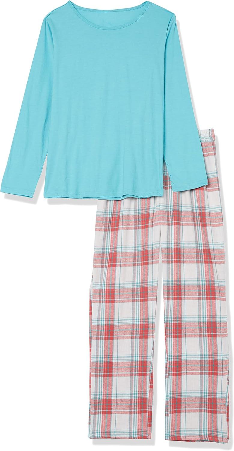 imageAmeriMark Womens 2Piece Flannel Pajama Set Nightwear for Sleeping Long Sleeve Cotton Loungewear Top and PJ Pants SleepwearTeal