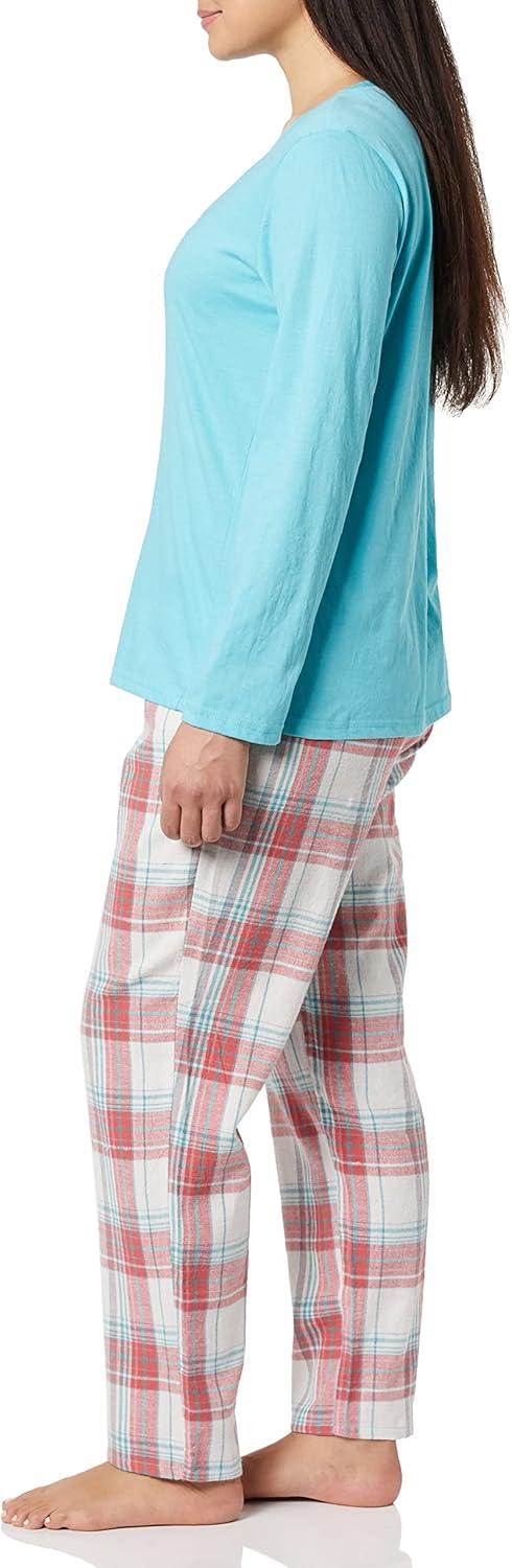 imageAmeriMark Womens 2Piece Flannel Pajama Set Nightwear for Sleeping Long Sleeve Cotton Loungewear Top and PJ Pants SleepwearTeal