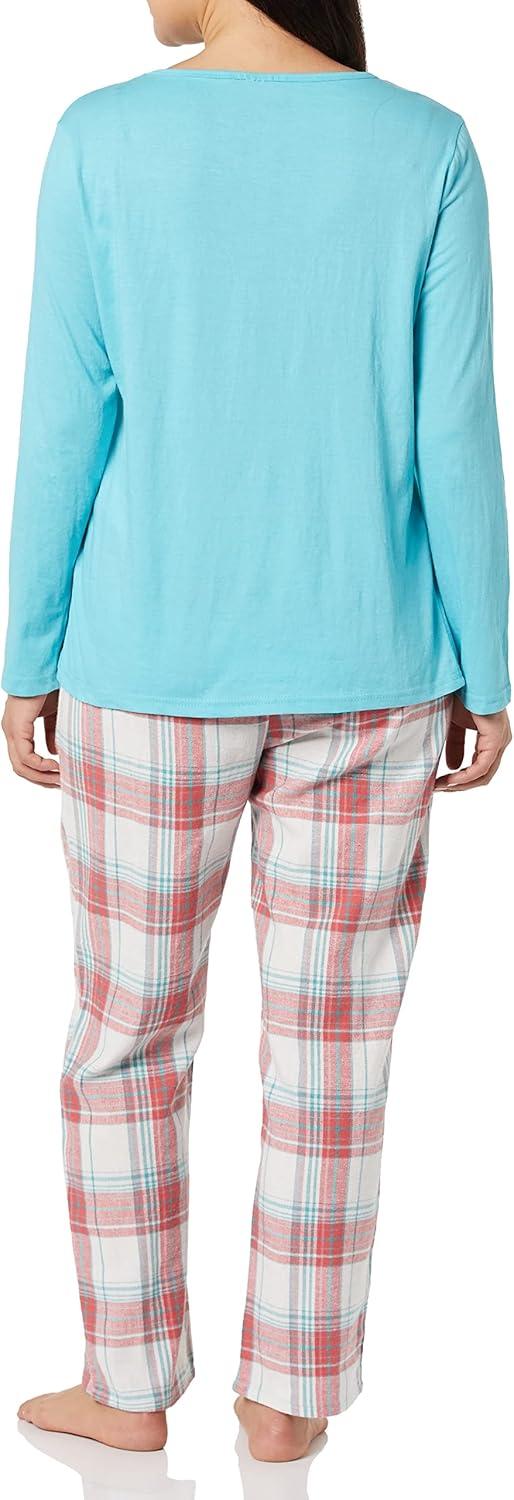 imageAmeriMark Womens 2Piece Flannel Pajama Set Nightwear for Sleeping Long Sleeve Cotton Loungewear Top and PJ Pants SleepwearTeal
