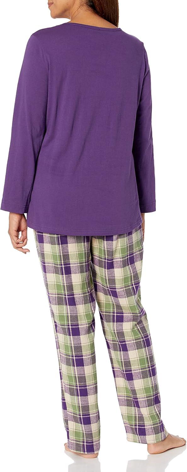 imageAmeriMark Womens 2Piece Flannel Pajama Set Nightwear for Sleeping Long Sleeve Cotton Loungewear Top and PJ Pants SleepwearViolet