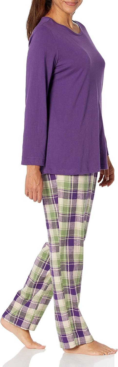 imageAmeriMark Womens 2Piece Flannel Pajama Set Nightwear for Sleeping Long Sleeve Cotton Loungewear Top and PJ Pants SleepwearViolet