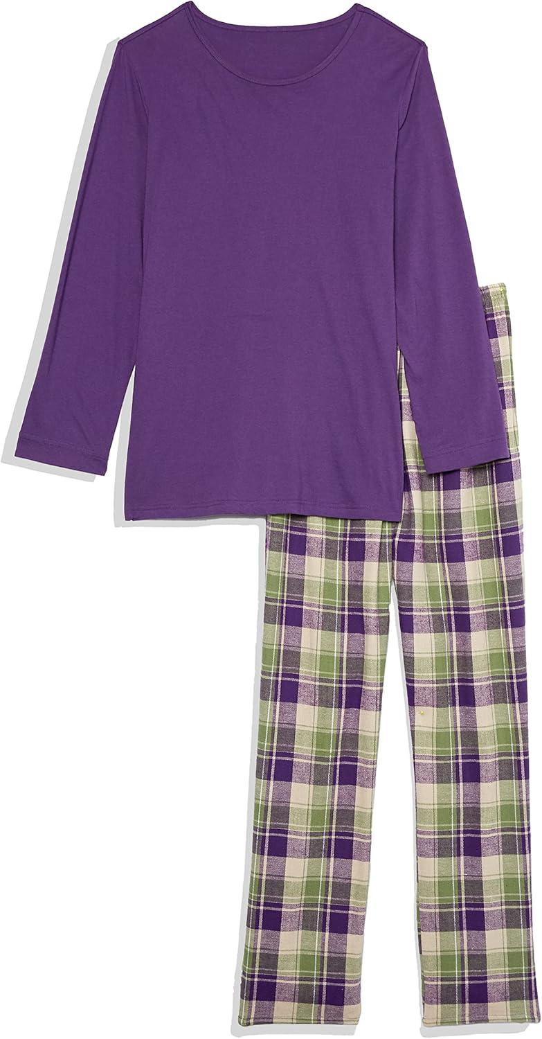 imageAmeriMark Womens 2Piece Flannel Pajama Set Nightwear for Sleeping Long Sleeve Cotton Loungewear Top and PJ Pants SleepwearViolet