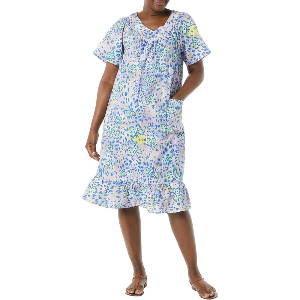 imageAmeriMark Casual Womens Muumuu House Dress Comfortable Flowy Short Sleeve Patio Sun Dress Lounger Gown Sleepwear for LadiesAnimal Print