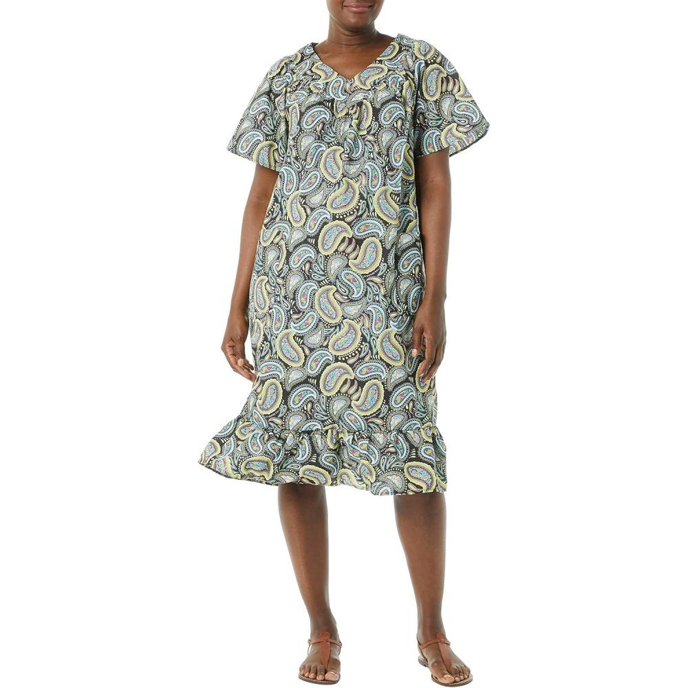 imageAmeriMark Casual Womens Muumuu House Dress Comfortable Flowy Short Sleeve Patio Sun Dress Lounger Gown Sleepwear for LadiesBlack Paisley