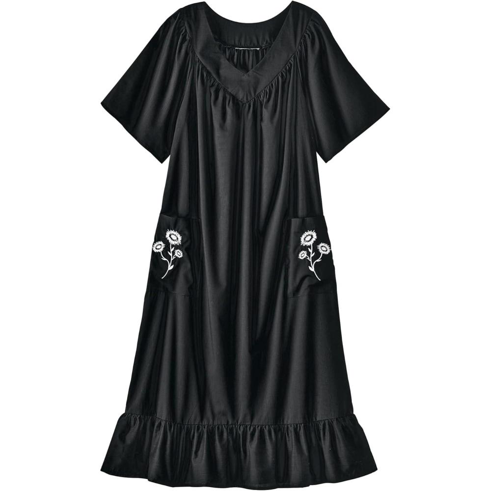 imageAmeriMark Casual Womens Muumuu House Dress Comfortable Flowy Short Sleeve Patio Sun Dress Lounger Gown Sleepwear for LadiesBlack Solid