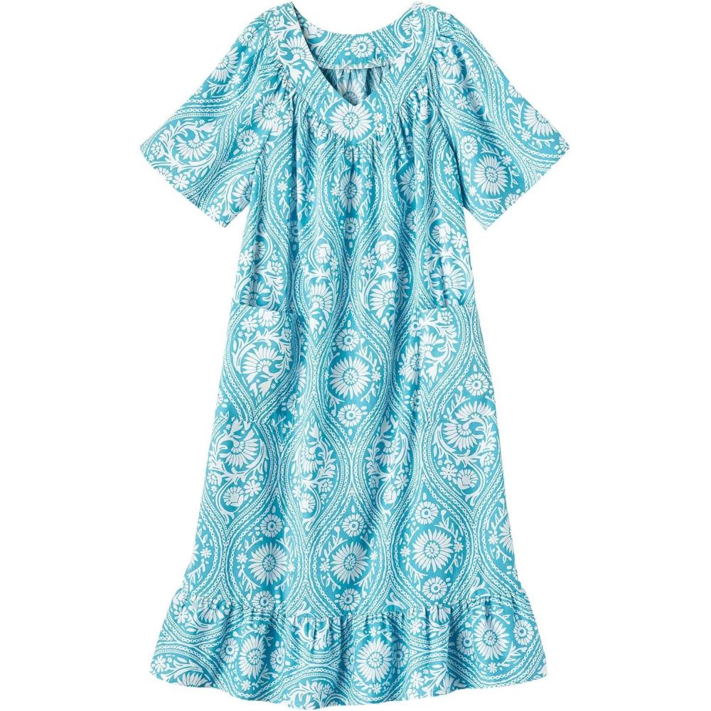 imageAmeriMark Casual Womens Muumuu House Dress Comfortable Flowy Short Sleeve Patio Sun Dress Lounger Gown Sleepwear for LadiesBlue Brocade