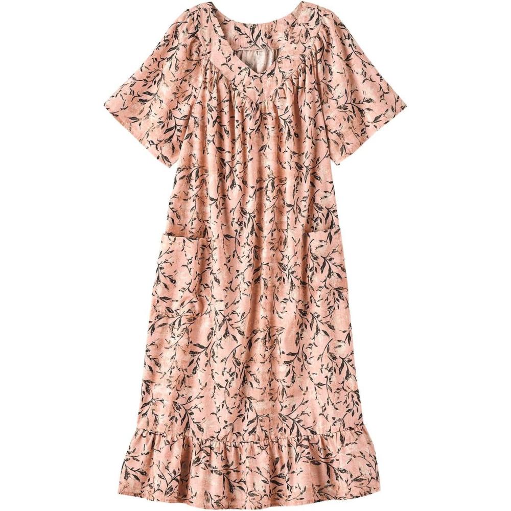 imageAmeriMark Casual Womens Muumuu House Dress Comfortable Flowy Short Sleeve Patio Sun Dress Lounger Gown Sleepwear for LadiesBlush Floral