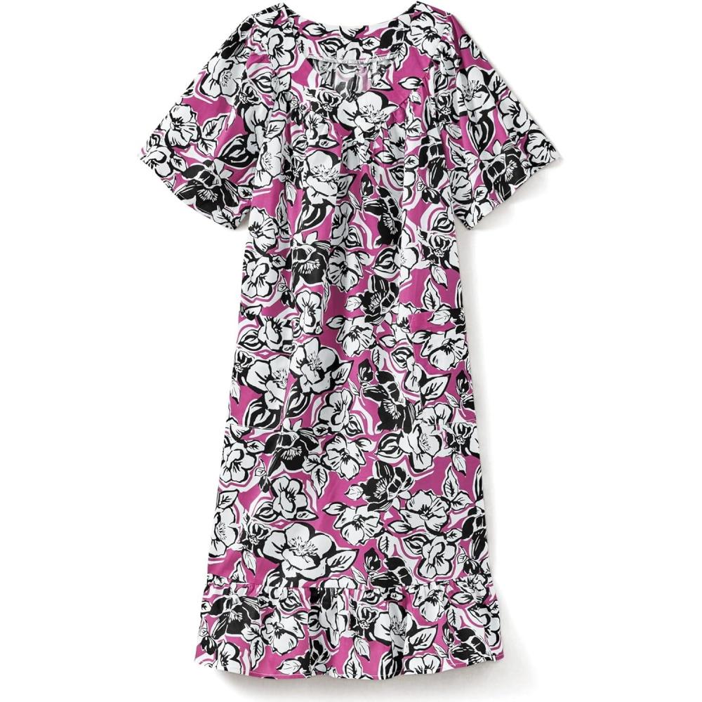 imageAmeriMark Casual Womens Muumuu House Dress Comfortable Flowy Short Sleeve Patio Sun Dress Lounger Gown Sleepwear for LadiesBold Floral