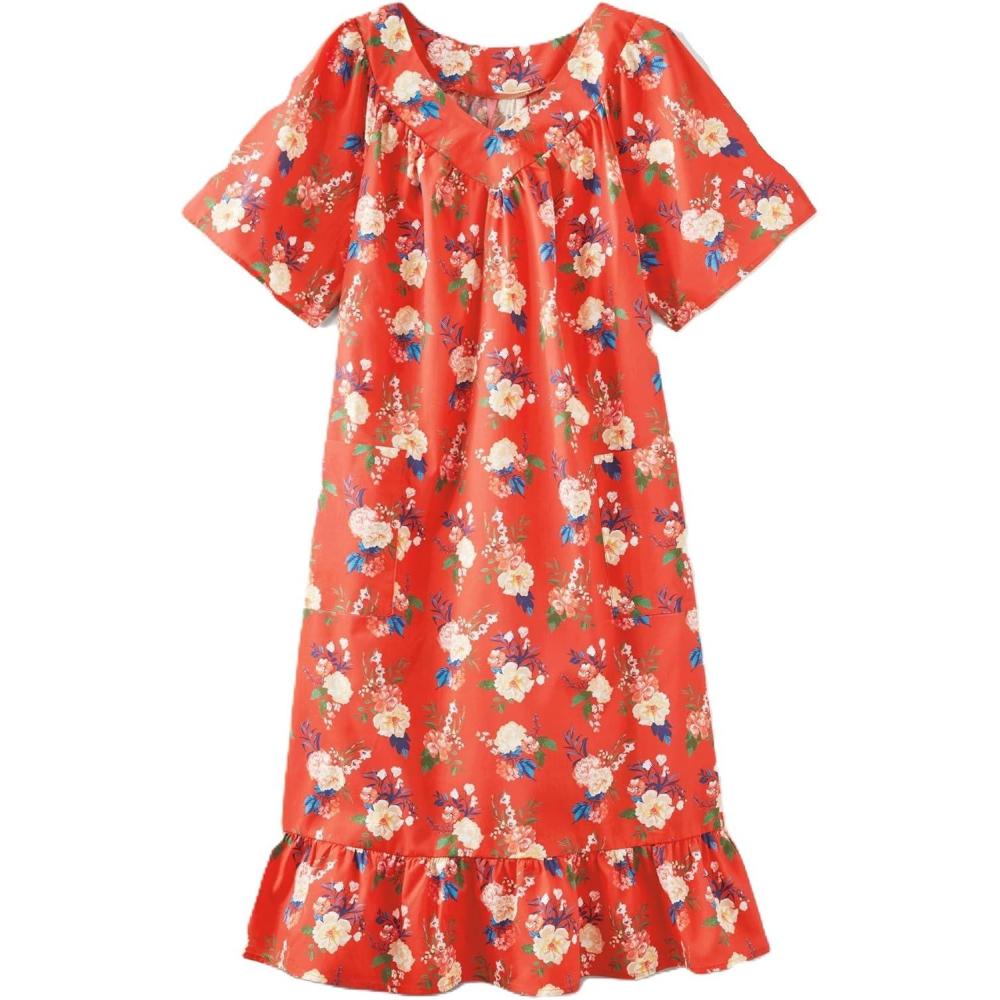imageAmeriMark Casual Womens Muumuu House Dress Comfortable Flowy Short Sleeve Patio Sun Dress Lounger Gown Sleepwear for LadiesBursting Bouquet