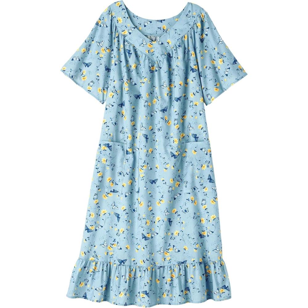 imageAmeriMark Casual Womens Muumuu House Dress Comfortable Flowy Short Sleeve Patio Sun Dress Lounger Gown Sleepwear for LadiesButterfly Floral