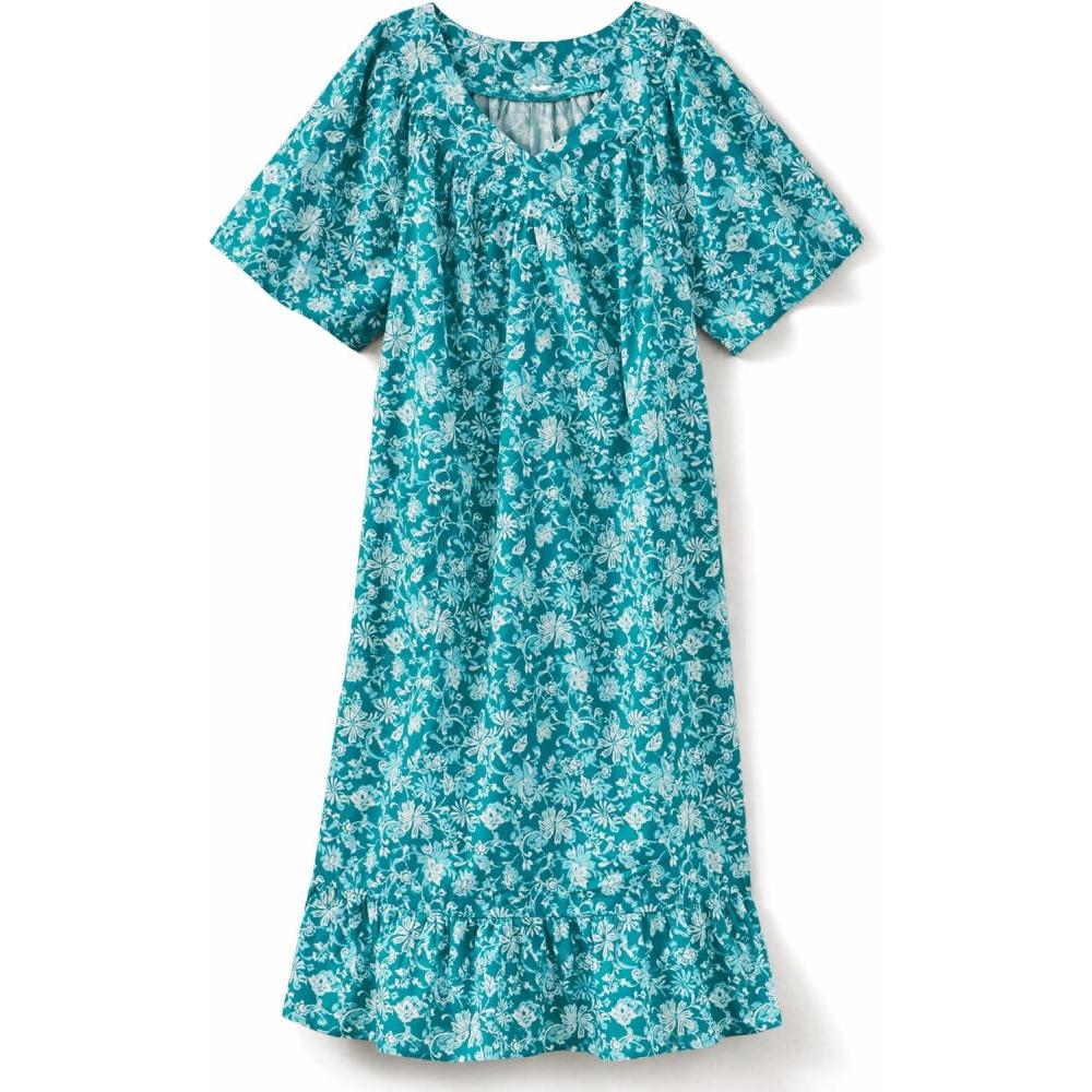 imageAmeriMark Casual Womens Muumuu House Dress Comfortable Flowy Short Sleeve Patio Sun Dress Lounger Gown Sleepwear for LadiesChalkboard Floral
