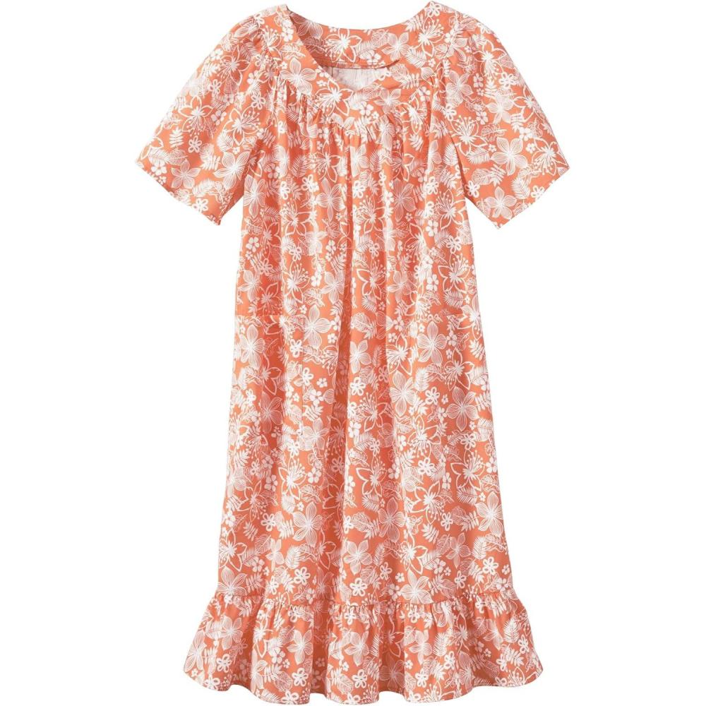 imageAmeriMark Casual Womens Muumuu House Dress Comfortable Flowy Short Sleeve Patio Sun Dress Lounger Gown Sleepwear for LadiesCoral Palm