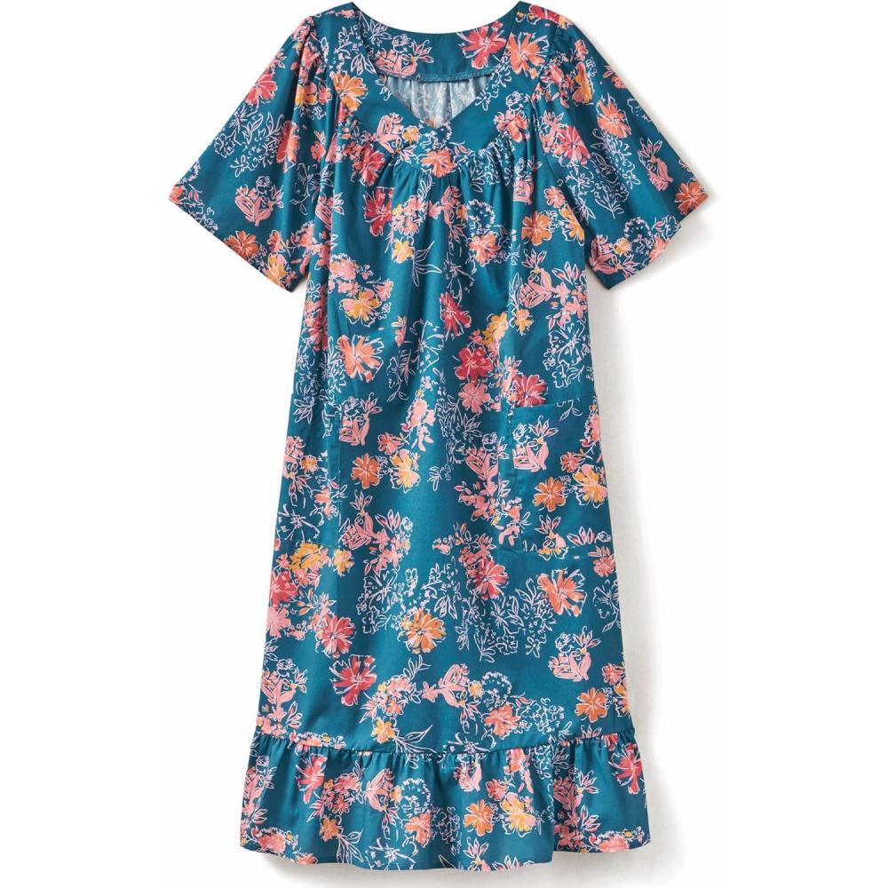 imageAmeriMark Casual Womens Muumuu House Dress Comfortable Flowy Short Sleeve Patio Sun Dress Lounger Gown Sleepwear for LadiesEtched Daisy