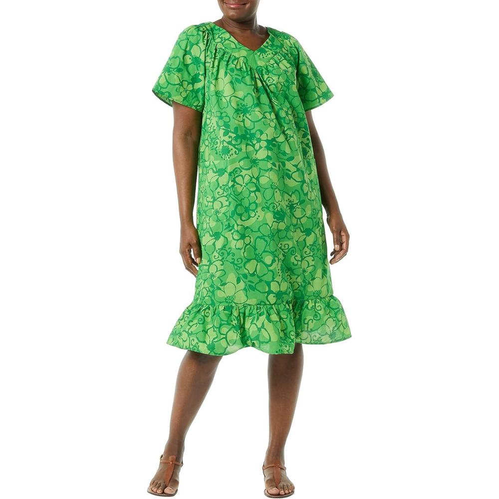 imageAmeriMark Casual Womens Muumuu House Dress Comfortable Flowy Short Sleeve Patio Sun Dress Lounger Gown Sleepwear for LadiesGreen