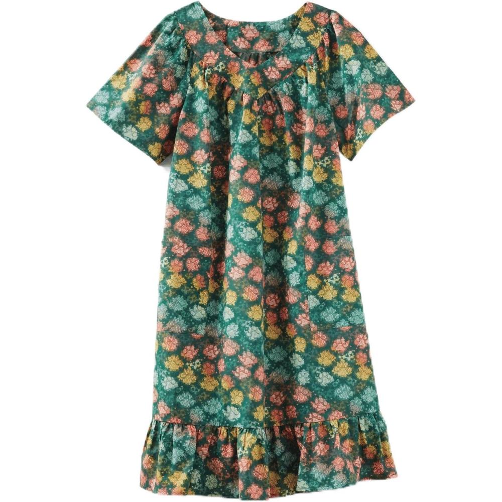 imageAmeriMark Casual Womens Muumuu House Dress Comfortable Flowy Short Sleeve Patio Sun Dress Lounger Gown Sleepwear for LadiesGreen Paws