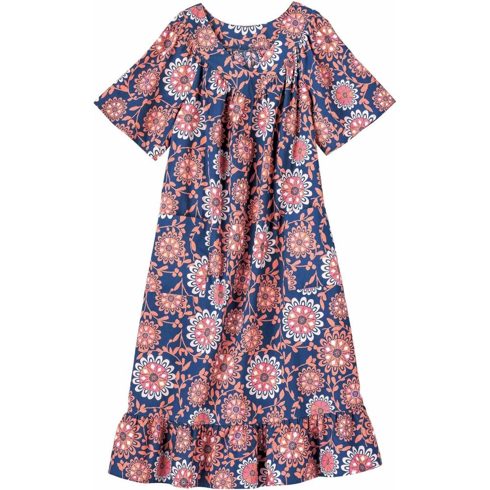 imageAmeriMark Casual Womens Muumuu House Dress Comfortable Flowy Short Sleeve Patio Sun Dress Lounger Gown Sleepwear for LadiesNavy Floral