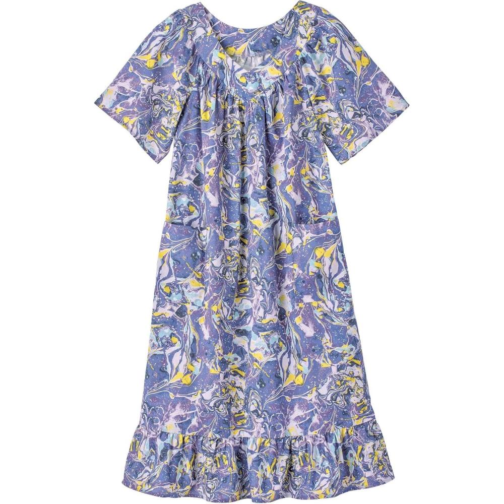 imageAmeriMark Casual Womens Muumuu House Dress Comfortable Flowy Short Sleeve Patio Sun Dress Lounger Gown Sleepwear for LadiesNavy Marble