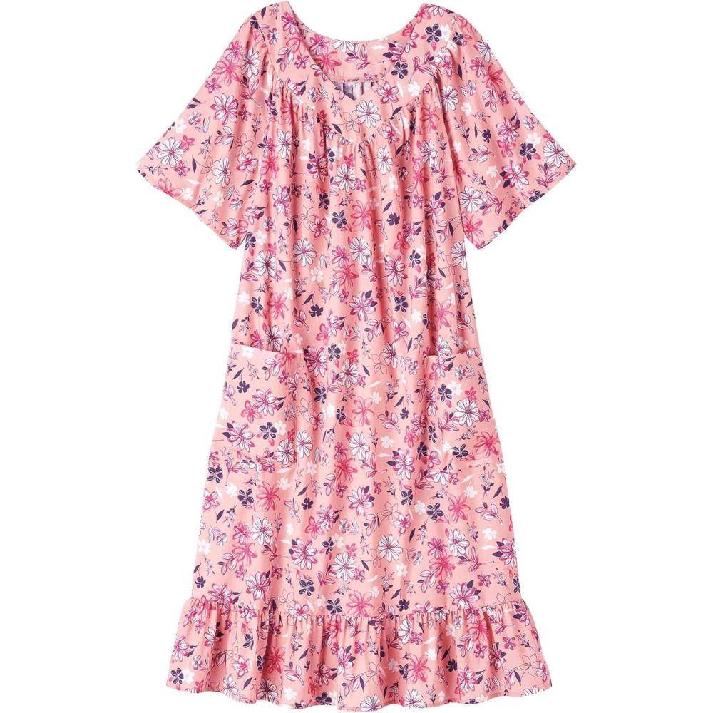 imageAmeriMark Casual Womens Muumuu House Dress Comfortable Flowy Short Sleeve Patio Sun Dress Lounger Gown Sleepwear for LadiesPink Floral