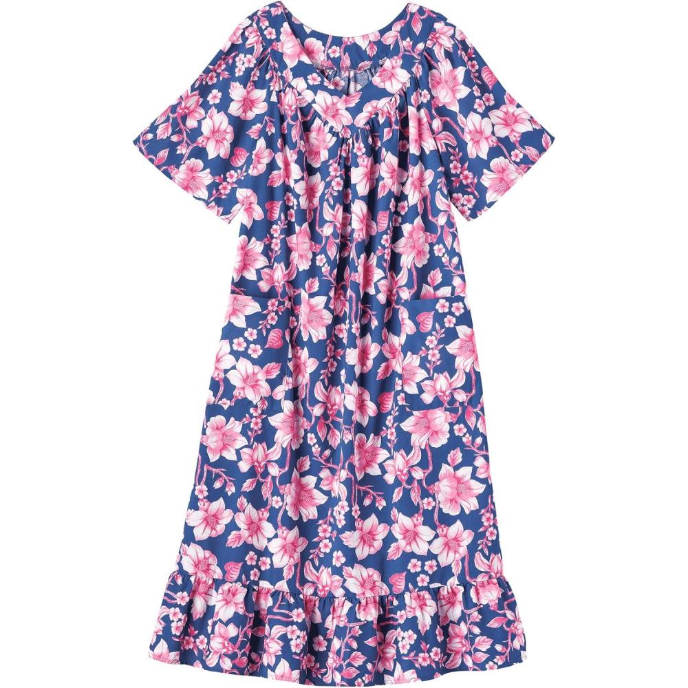 imageAmeriMark Casual Womens Muumuu House Dress Comfortable Flowy Short Sleeve Patio Sun Dress Lounger Gown Sleepwear for LadiesPink Hibiscus