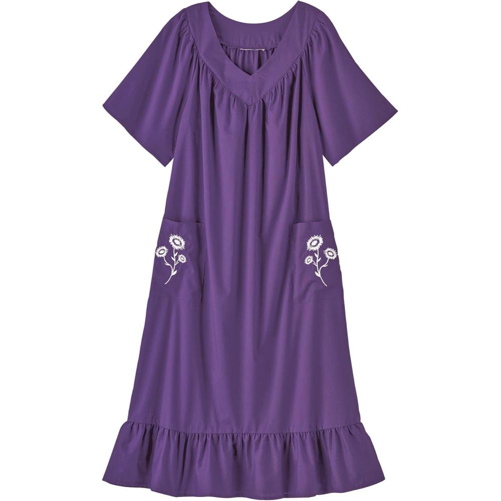 imageAmeriMark Casual Womens Muumuu House Dress Comfortable Flowy Short Sleeve Patio Sun Dress Lounger Gown Sleepwear for LadiesPurple
