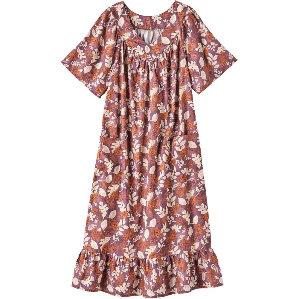 imageAmeriMark Casual Womens Muumuu House Dress Comfortable Flowy Short Sleeve Patio Sun Dress Lounger Gown Sleepwear for LadiesPurple Flower