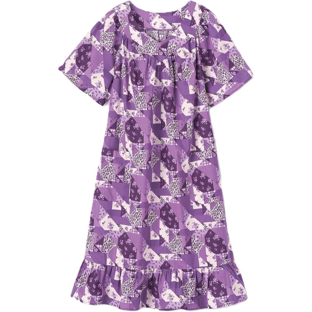 imageAmeriMark Casual Womens Muumuu House Dress Comfortable Flowy Short Sleeve Patio Sun Dress Lounger Gown Sleepwear for LadiesPurple Patch