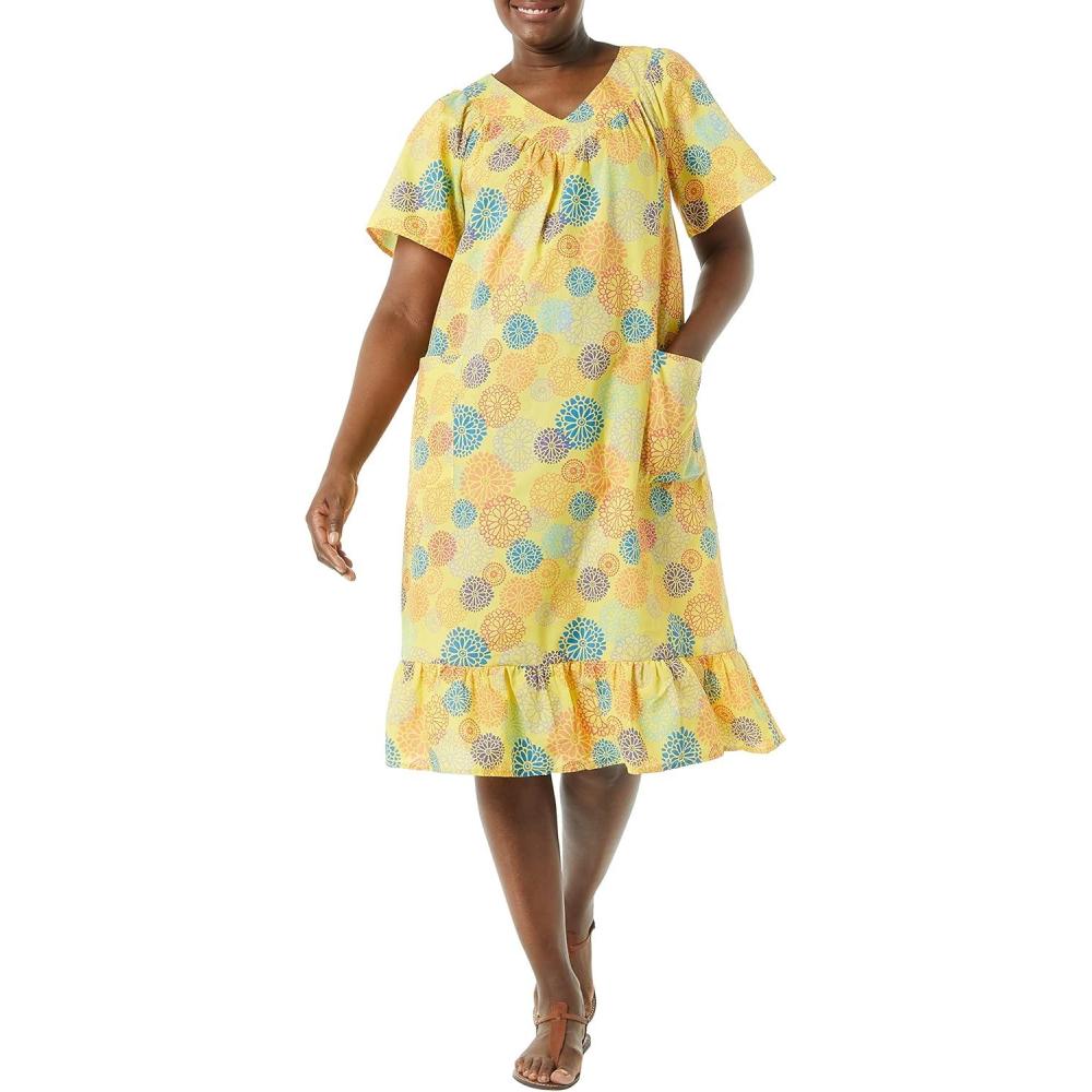imageAmeriMark Casual Womens Muumuu House Dress Comfortable Flowy Short Sleeve Patio Sun Dress Lounger Gown Sleepwear for LadiesSunshine