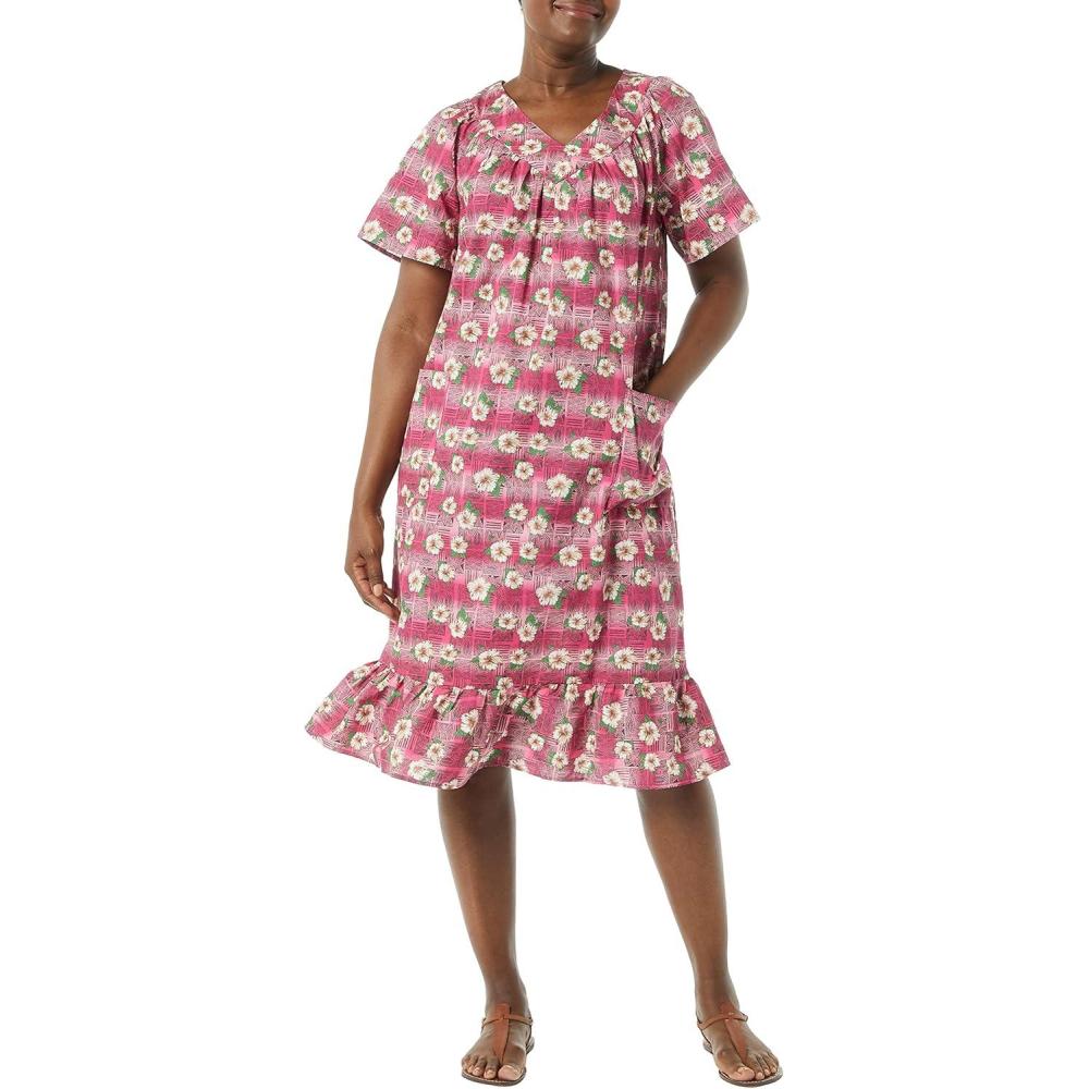 imageAmeriMark Casual Womens Muumuu House Dress Comfortable Flowy Short Sleeve Patio Sun Dress Lounger Gown Sleepwear for LadiesTropic Patch