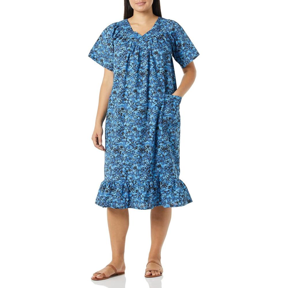 imageAmeriMark Casual Womens Muumuu House Dress Comfortable Flowy Short Sleeve Patio Sun Dress Lounger Gown Sleepwear for LadiesTurquoise Delight