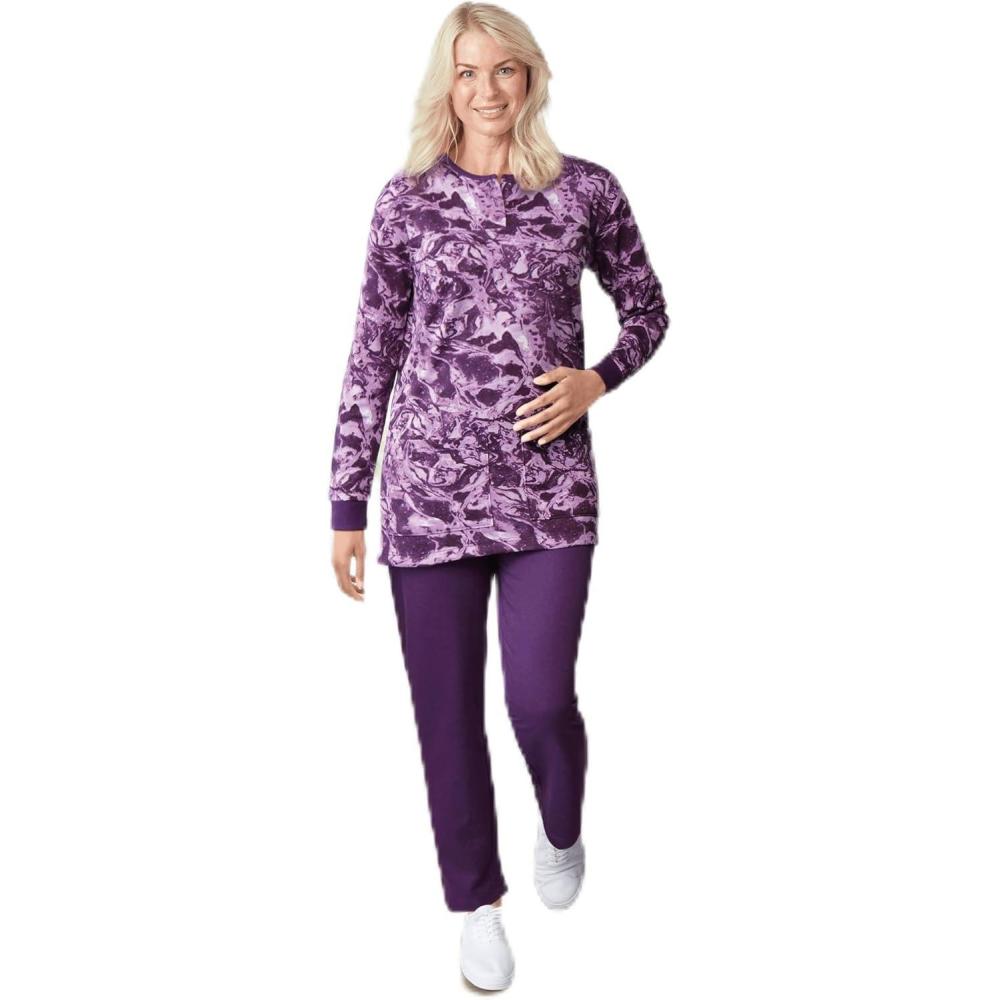 imageAmeriMark Comfortable Henley and Pant Set Womens Soft Long Sleeve Top and Pants Cozy Clothing and Lounge SetMonotone