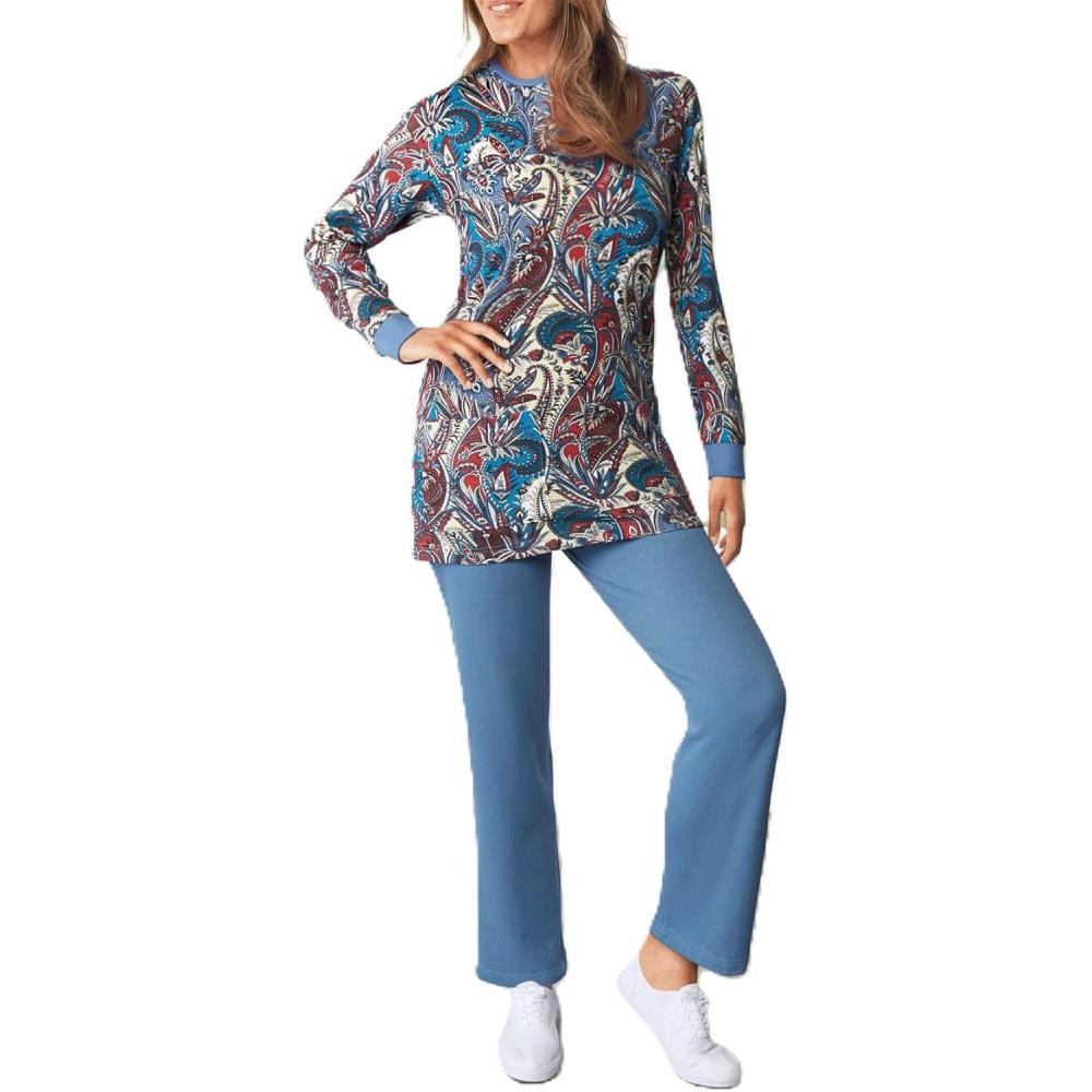 imageAmeriMark Comfortable Henley and Pant Set Womens Soft Long Sleeve Top and Pants Cozy Clothing and Lounge SetPaisley