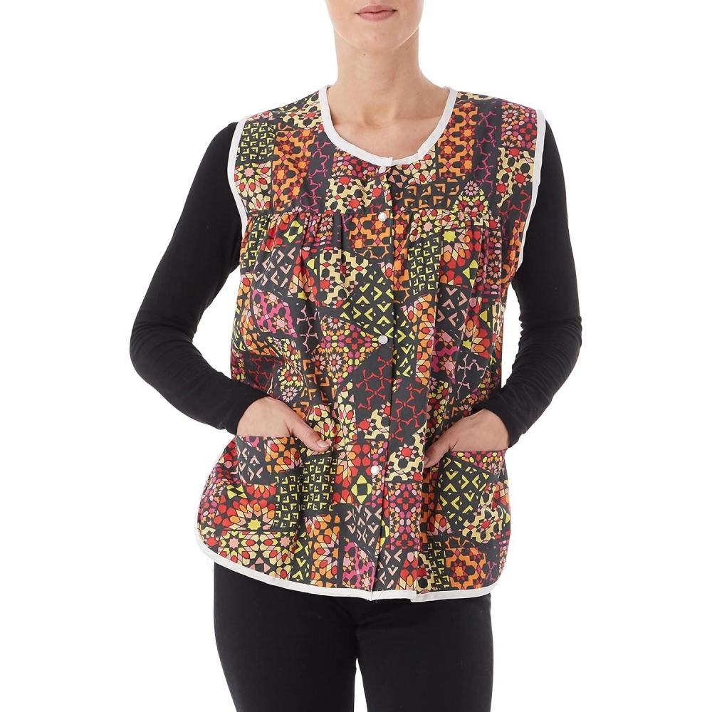 imageAmeriMark EasyCare Snap Front Cobbler Aprons Vest with Two Patch PocketsBlack Patchwork