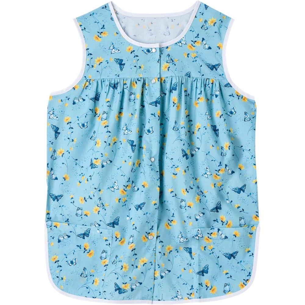 imageAmeriMark EasyCare Snap Front Cobbler Aprons Vest with Two Patch PocketsButterfly Floral