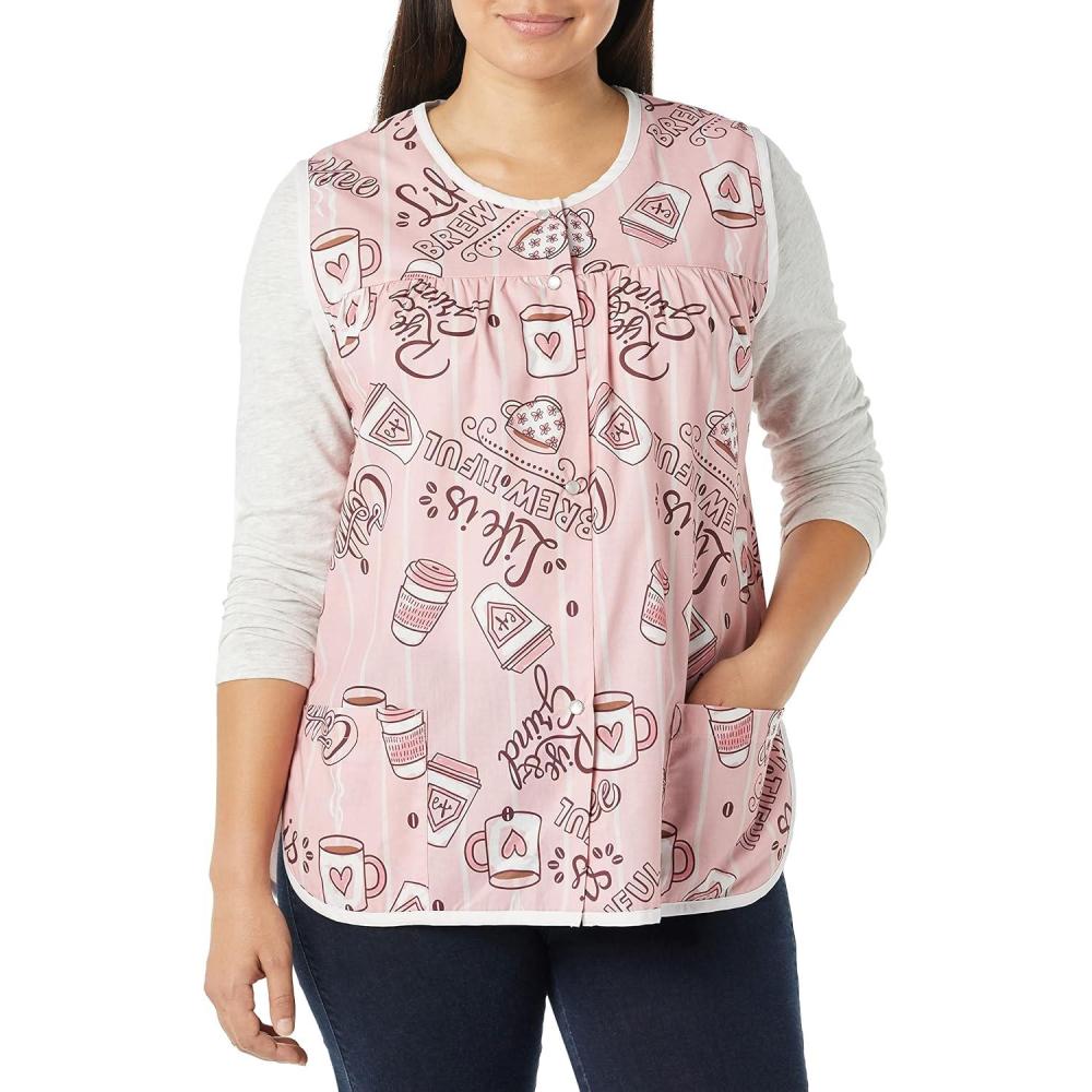 imageAmeriMark EasyCare Snap Front Cobbler Aprons Vest with Two Patch PocketsCoffee