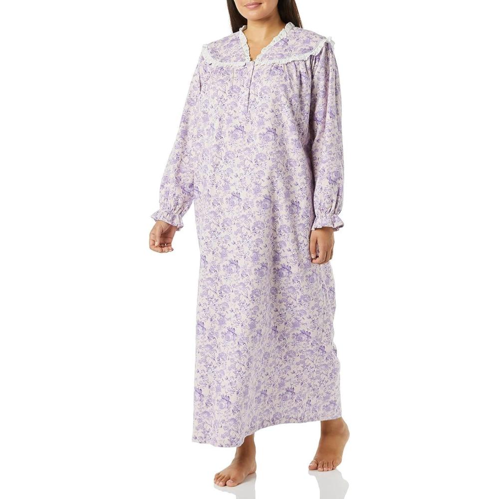 imageAmeriMark Women FullLength Flannel Nightgown Pajamas Lightweight Warm Cotton Night Gown for Sleeping Long Sleeve PJsSoft Lilac