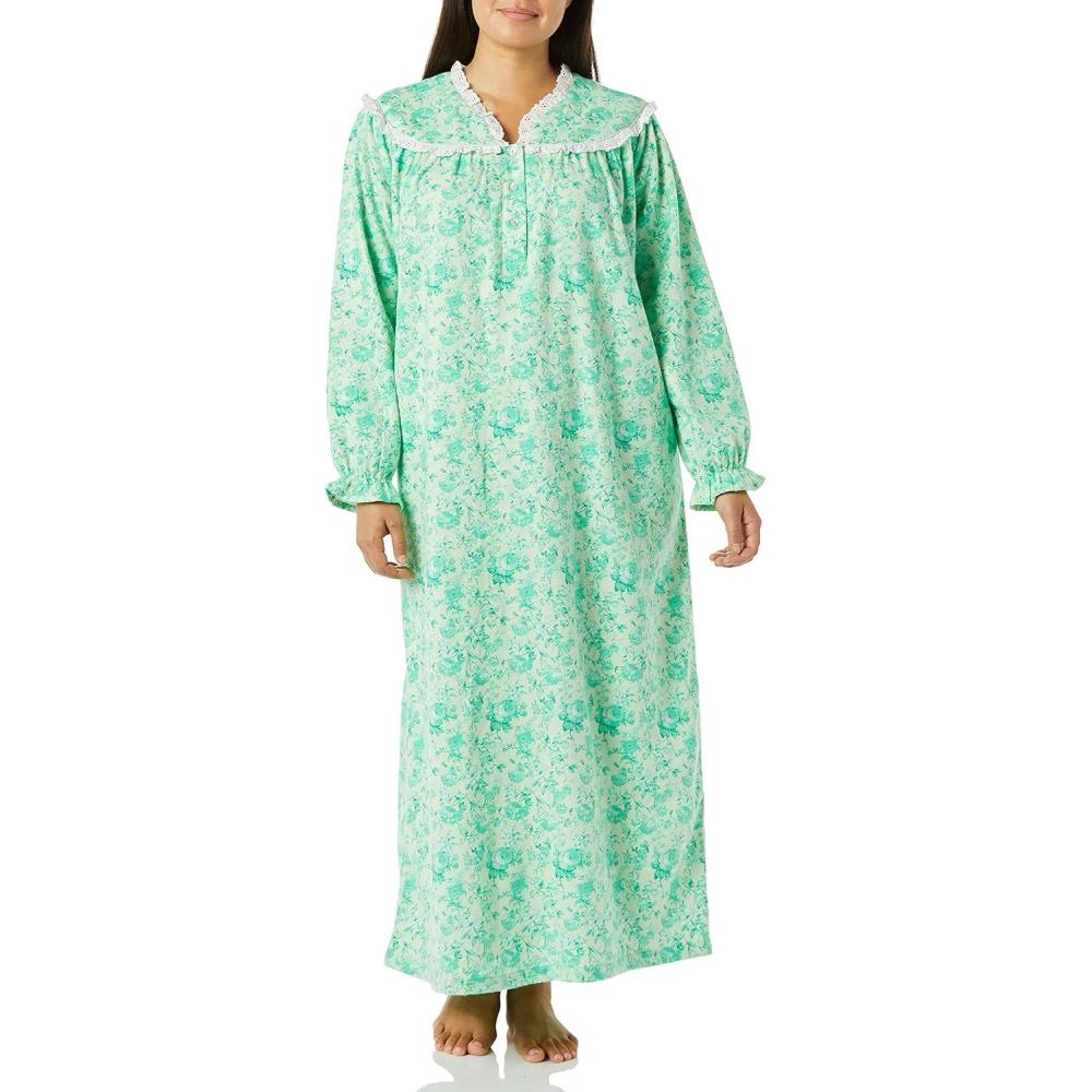 imageAmeriMark Women FullLength Flannel Nightgown Pajamas Lightweight Warm Cotton Night Gown for Sleeping Long Sleeve PJsSoft Mint