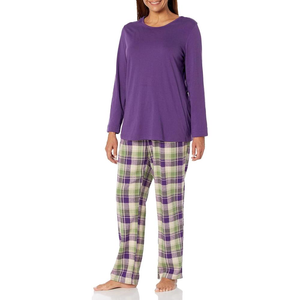 imageAmeriMark Womens 2Piece Flannel Pajama Set Nightwear for Sleeping Long Sleeve Cotton Loungewear Top and PJ Pants SleepwearViolet