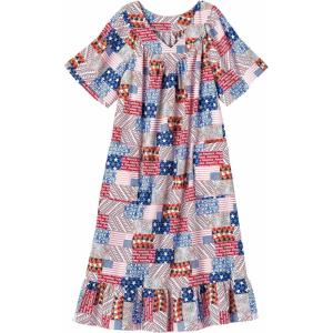 AmeriMark Casual Women’s Muumuu House Dress Comfortable Flowy Short Sleeve Patio Sun Dress Lounger Gown Sleepwear for Ladies(Americana)