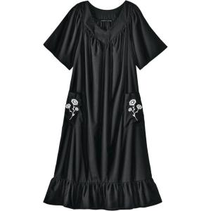 AmeriMark Casual Women’s Muumuu House Dress Comfortable Flowy Short Sleeve Patio Sun Dress Lounger Gown Sleepwear for Ladies(Black Solid)