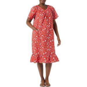 AmeriMark Casual Women’s Muumuu House Dress Comfortable Flowy Short Sleeve Patio Sun Dress Lounger Gown Sleepwear for Ladies(Brown)