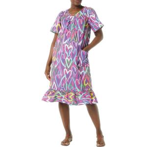 AmeriMark Casual Women’s Muumuu House Dress Comfortable Flowy Short Sleeve Patio Sun Dress Lounger Gown Sleepwear for Ladies(Hearts)